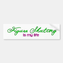 "figure skating is my life" hot pink & lime green bumper sticker