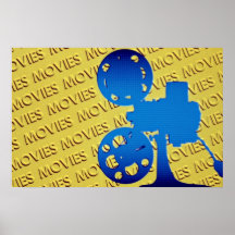 Film projector over yellow "movies" background posters