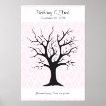 Fingerprint Tree C with Damask Pink1 - 11"x16.5"