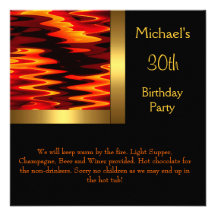 Fire Gold Black 30th Birthday Party 2 Announcements