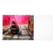 Fire Helmet in Fire Truck Photo Card