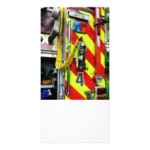 Fire Hose on Striped Fire Engine Personalized Photo Card