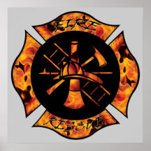 Fire Rescue Flaming Maltese Cross Posters