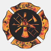 Fire Rescue Flaming Maltese Cross Round Sticker