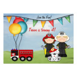Fire Truck and Little Fireman Birthday Custom Invites