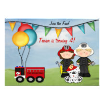 Fire Truck and Little Fireman Birthday Custom Invites