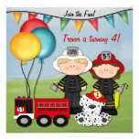 Fire Truck and Little Fireman Birthday Personalised Invite