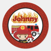 FIREFIGHTER dalmatian fire truck FIRE name #2 Round Sticker