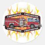 Firefighter Fire Truck Round Stickers
