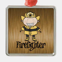 Firefighter Fireman on Gold Christmas Tree Ornament