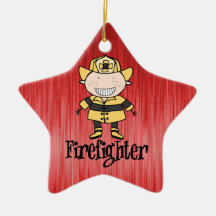 Firefighter Fireman on Red Christmas Ornament