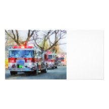 Firefighters - Line of Fire Engines in Parade Photo Card