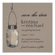 Fireflies & Mason Jar Save the Date Personalised Invites
