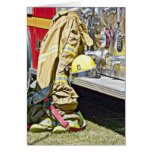 Fireman Firefighting Suit and Truck Greeting Cards