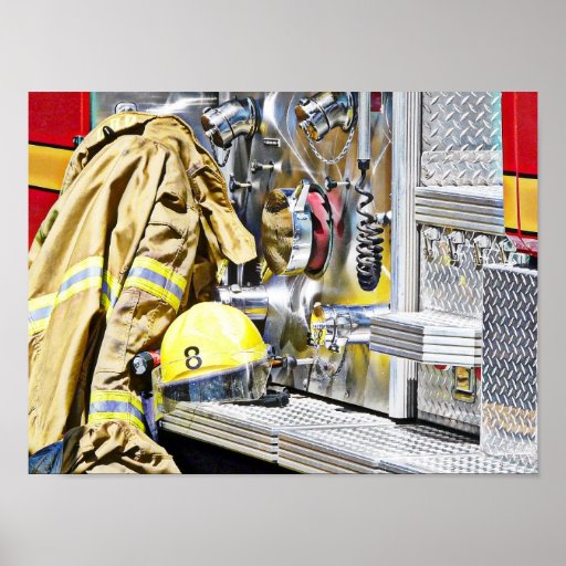 Fireman Gear and Truck Posters