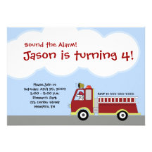 Firetruck Fire Engine Birthday Invitation