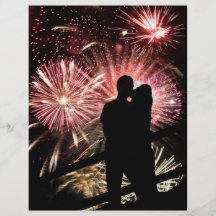 Fireworks Couple Kissing Silhouette Flyers
