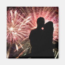 Fireworks Couple Kissing Silhouette Fridge Magnets
