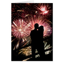 Fireworks Couple Kissing Silhouette Greeting Card