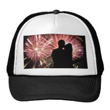 Fireworks Couple Kissing Silhouette Hat