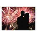 Fireworks Couple Kissing Silhouette Custom Invitations