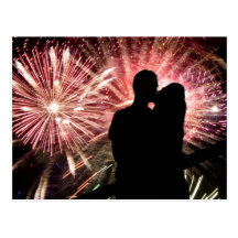 Fireworks Couple Kissing Silhouette Postcard