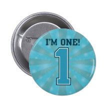 First Birthday Boy, I'm One, Big Blue Number 1 Pins