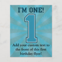 First Birthday Boy, I'm One, Big Blue Number 1 Flyer