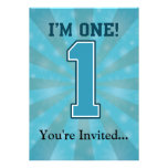 First Birthday Boy, I'm One, Big Blue Number 1 Personalized Invites