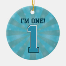 First Birthday Boy, I'm One, Big Blue Number 1 Christmas Tree Ornament