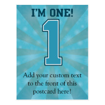 First Birthday Boy, I'm One, Big Blue Number 1 Post Card