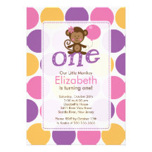 First Birthday Little Monkey Birthday Invitation