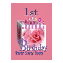 First Birthday Party Invitation - PINK Rose Box