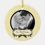 First Christmas Photo Ornament Yellow Damask
