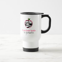 First Grade Teacher Mug - Zebra Print Apple