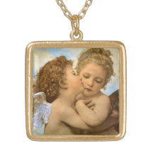 First Kiss by Bouguereau, Vintage Victorian Angels Personalized Necklace
