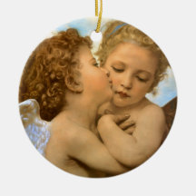 First Kiss by Bouguereau, Vintage Victorian Angels Christmas Ornament