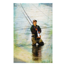 Fisherman & Rod Fishing Outdoors Design Stationery Paper