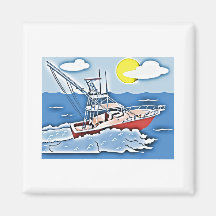 Fishing Boat on the High Seas Fridge Magnets