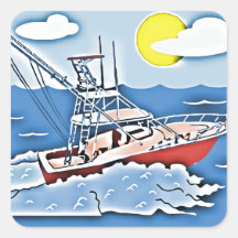 Fishing Boat on the High Seas Square Stickers