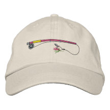 Fishing Rod with Fly Embroidered Baseball Caps