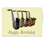 Five Colourful Saxophones Happy Birthday Card