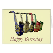 Five Colourful Saxophones Happy Birthday Card