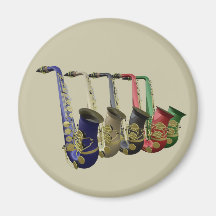 Five Colourful Saxophones In A Line Fridge Magnets