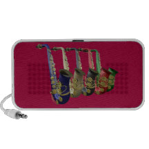 Five Colourful Saxophones On A Doodle Speaker