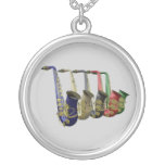 Five Colourful Saxophones Sterling Silver Necklace
