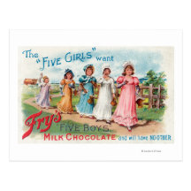 Five Girls Want Fry's Five Boys Milk Chocolate Post Card