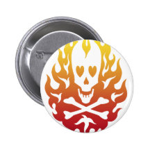 Flaming Heart Skull Pin