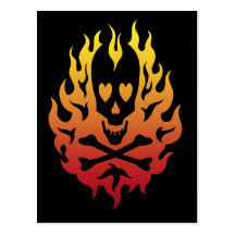 Flaming Heart Skull Post Cards