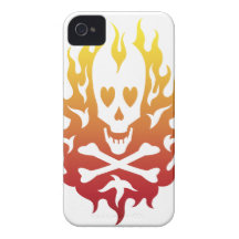 Flaming Heart Skull White iPhone 4 Case
